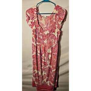 London Style Pink White Sundress Ruffle Dress Womens 12 Floral Romantic Large L